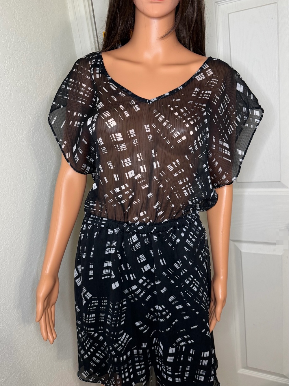 Express Black and White Sheer Printed Dress